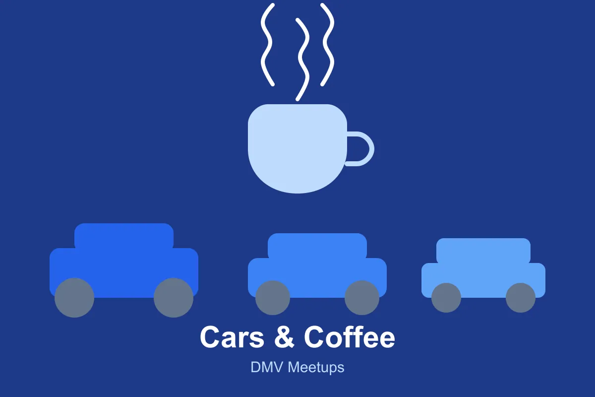 Lineup of classic cars at Cars & Coffee event